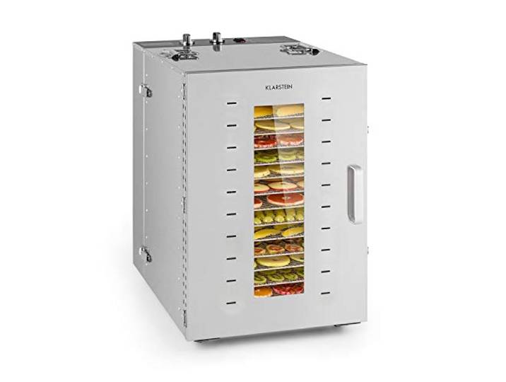 Klarstein Master Jerky - Dörrautomat, Dehydrator stufenlos regelbare Temperatur von 40-90 °C, 15h-Timer, DigiSet Control, 16 Einschübe aus Edelstahl, Dörrgerät mit 1500W, silber