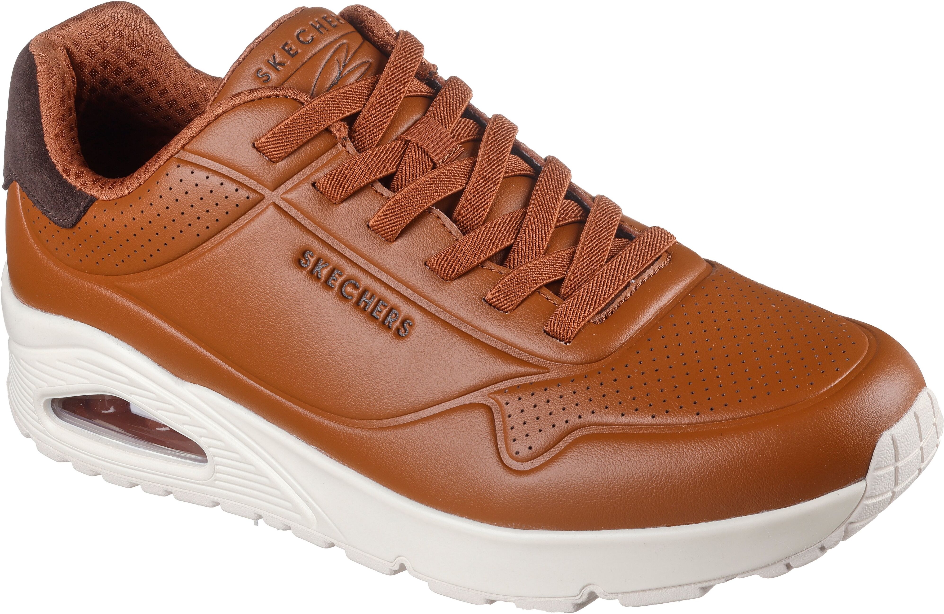 Sneaker SKECHERS "Harry Kane - Off Pitch Collection: Uno - Harry Kane Air", Herren, Gr. 45, Textil, braun, Lederimitat, Textil, Schuhe Sneaker, Schnürschuh signiert vom weltbekannten Fussballstar Harry Kane braun 45, Textil