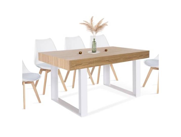 IDMarket - Rechteckiger Esstisch Phoenix 6 Personen aus Holz und Weiß 160 cm