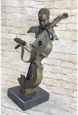Bronzhaus Cello Player Bronze Sculpture Musician Marble Figurine Figure Clical Jazz Art