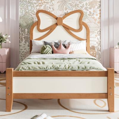 GREATPLANINC Low Profile Wooden Platform Bed with Bow Shaped Headboard for Children's Bedrooms