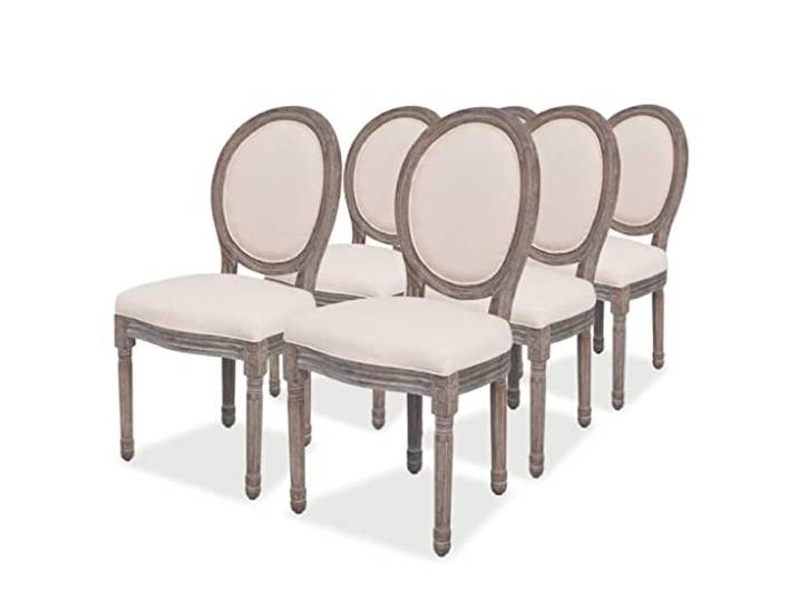 GBCDSWBR Esszimmerstühle 6er Set, Leinen Polsterstuhl, Holzbeine Creme Stabil & Langlebig, Bequeme Sitzfläche, Modernes Design