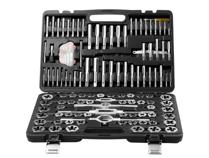 VEVOR Coffret Tarauds et Filières 116 Pièces Métrique M3-M18 et SAE Kit de Taraudage et Filetage en Acier Mallette de Transport Outils pour Tarauder et Fileter Construction Réparation Auto Plomberie