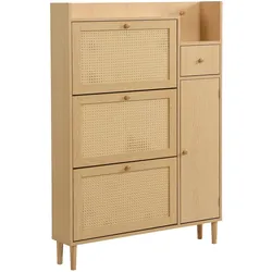 SCHUHSCHRANK Rattan Platzsparender mit 3 Kipp-Türen & 1 Schublade