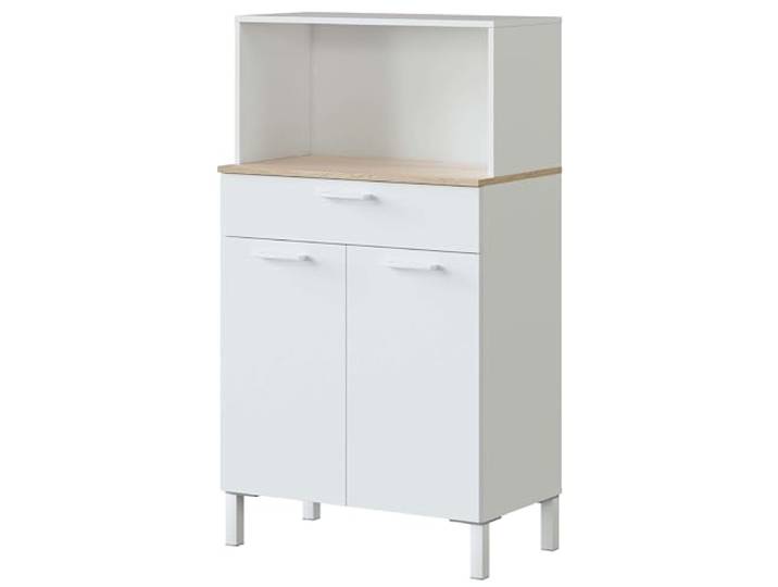Habitdesig, Küchenbeistellschrank mit 2 Türen und 1 Schublade – Mikrowellenschrank in Artik weiß & kanadischer Eiche, platzsparender Küchenschrank, Maße: 72 x 126 x 40 cm (B x H x T), Modell Kira