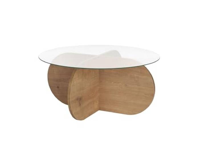 Stilvoller Couchtisch, Sapphire Oak & Transparent, 75 x 35 x 75 cm 100% Sicherheitsglas-Tischplatte, 100% melaminbeschichteter Rahmen, langlebiges & modernes Design