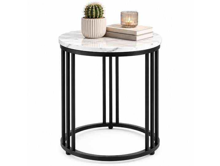 Relaxdays Beistelltisch Schwarz Weiß Marmoroptik 51x41 cm, Metall, Holzwerkstoff, 41x51x41 cm, Wohnzimmer, Wohnzimmertische, Beistelltisch
