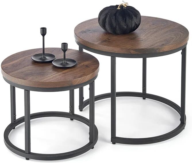 garneroarredamenti Set 2 tavolini da salotto rotondi noce nero Pueblo