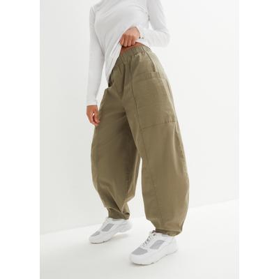 Pumphose BONPRIX, Damen, Gr. 56, N-Gr, oliv (länge: regulär), Obermaterial: 98% Baumwolle, 2% Elasthan, loose fit lang, Hosen, extra weiter Schnitt, bequemer Bund, lockere Passform im Loose Fit