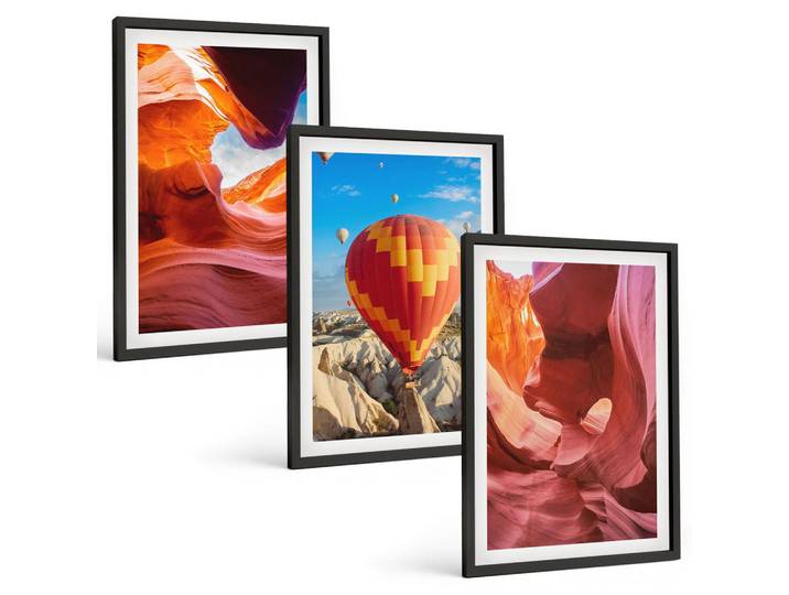 Tulup Bilder SET 3er Set - 40x60 cm Schwarzer Rahmen - Wüstenschluchten aus der Ballonfahrt, Kunststoff, Rechteckig, 40x60 cm, Fotografie, Bilder & Rahmen, Bilder