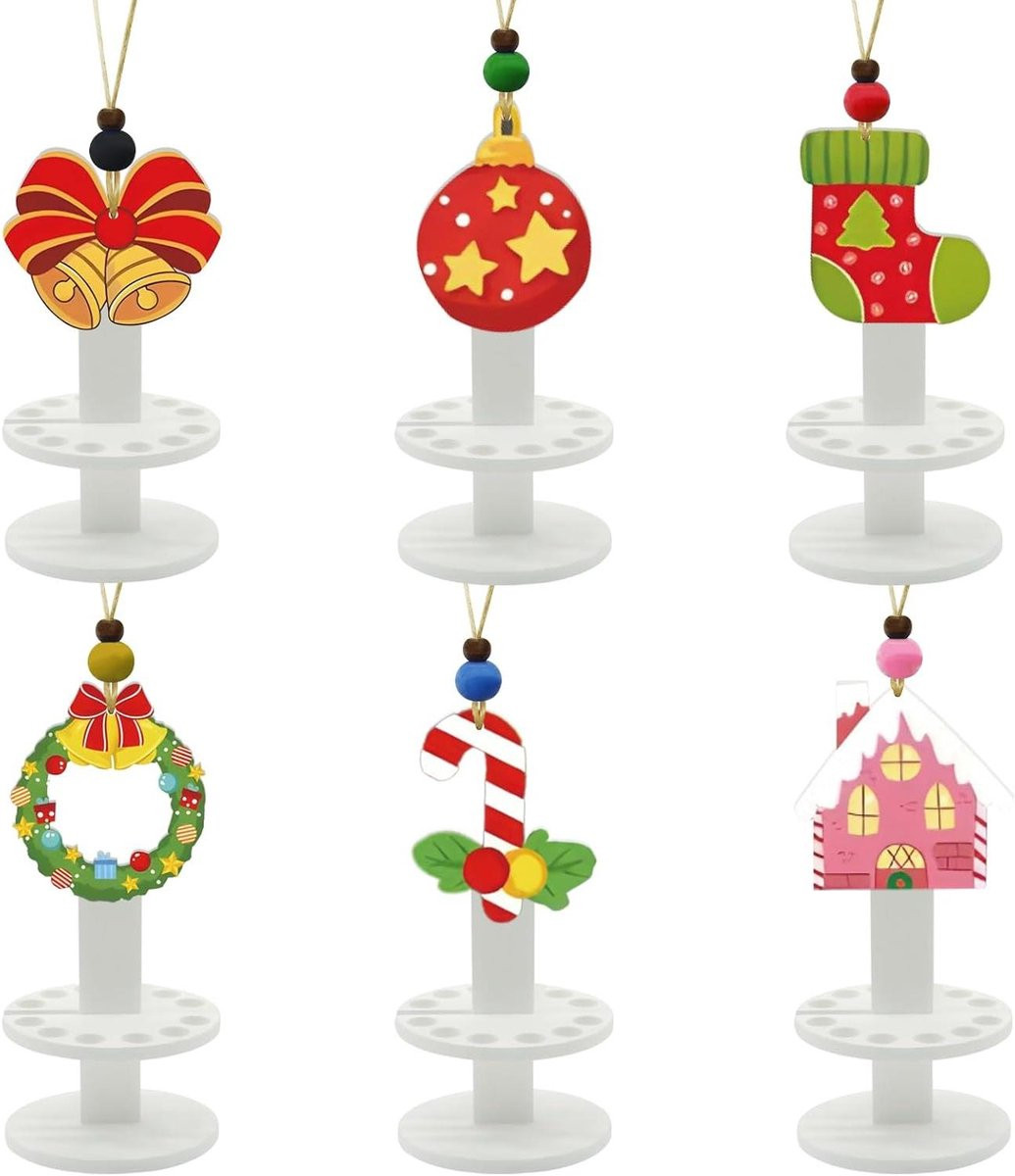 Set van 6 houten kerstornamenten als geldhouder voor DIY-ambachten