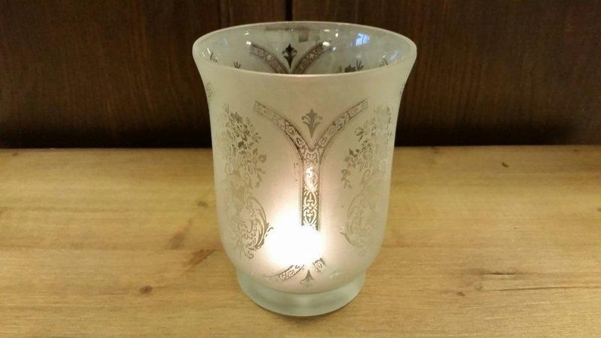 Melkglas Windlicht met Print - Tealight Waxinelichtjeshouder - Ø 11,5 cm, Hoogte: 14 cm
