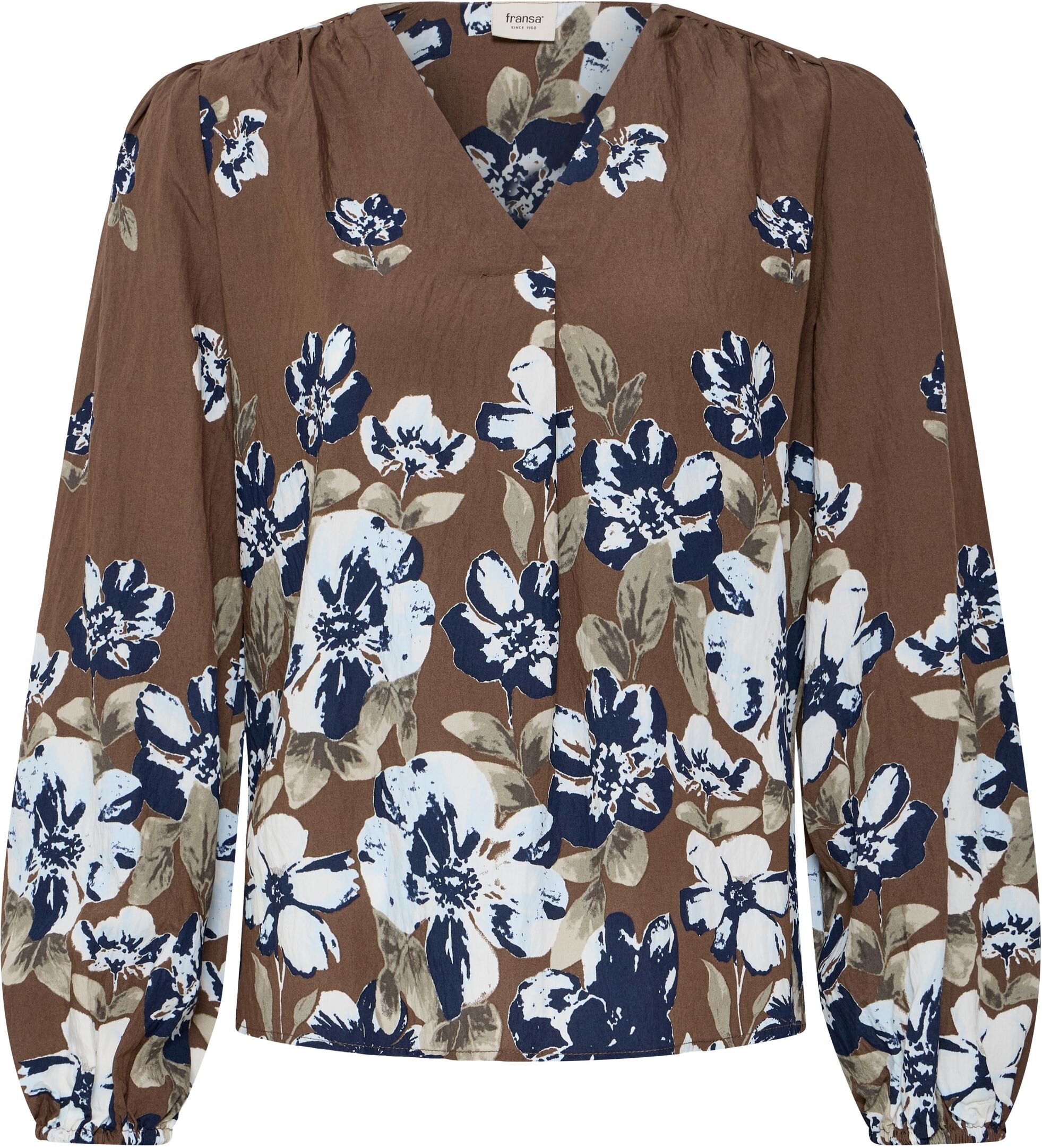 Langarmbluse FRANSA "Damen Langarm FRCARRIE", Damen, Gr. XL, weiß (petal poise ice water), Obermaterial: 80% Viskose CV. 20% Nylon NY., Blusen Langarmbluse