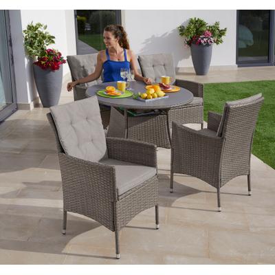 Garten-Essgruppe KONIFERA "Mailand", grau (grau, braun), Polyrattan, Sitzmöbel-Sets, Polyrattan, Stahl, Braun, Tischplatte aus Sicherheitsglas