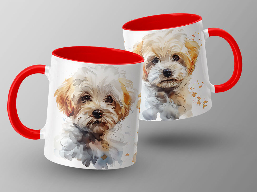 East Urban Home Three Watercolor Maltipoo Dogs 11oz Coffee Mug Red 3