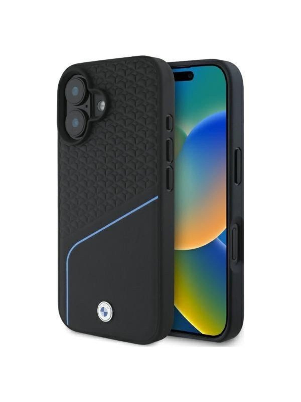 BMW Sign Leather Textured And Line MagSafe iPhone 16 Case - Black