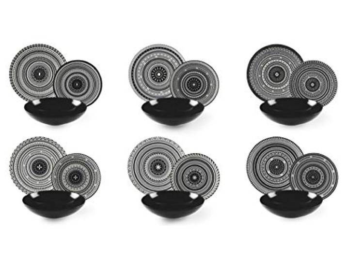 Excelsa Etnik Teller-Set, 18-teilig, Keramik, Weiß und Schwarz