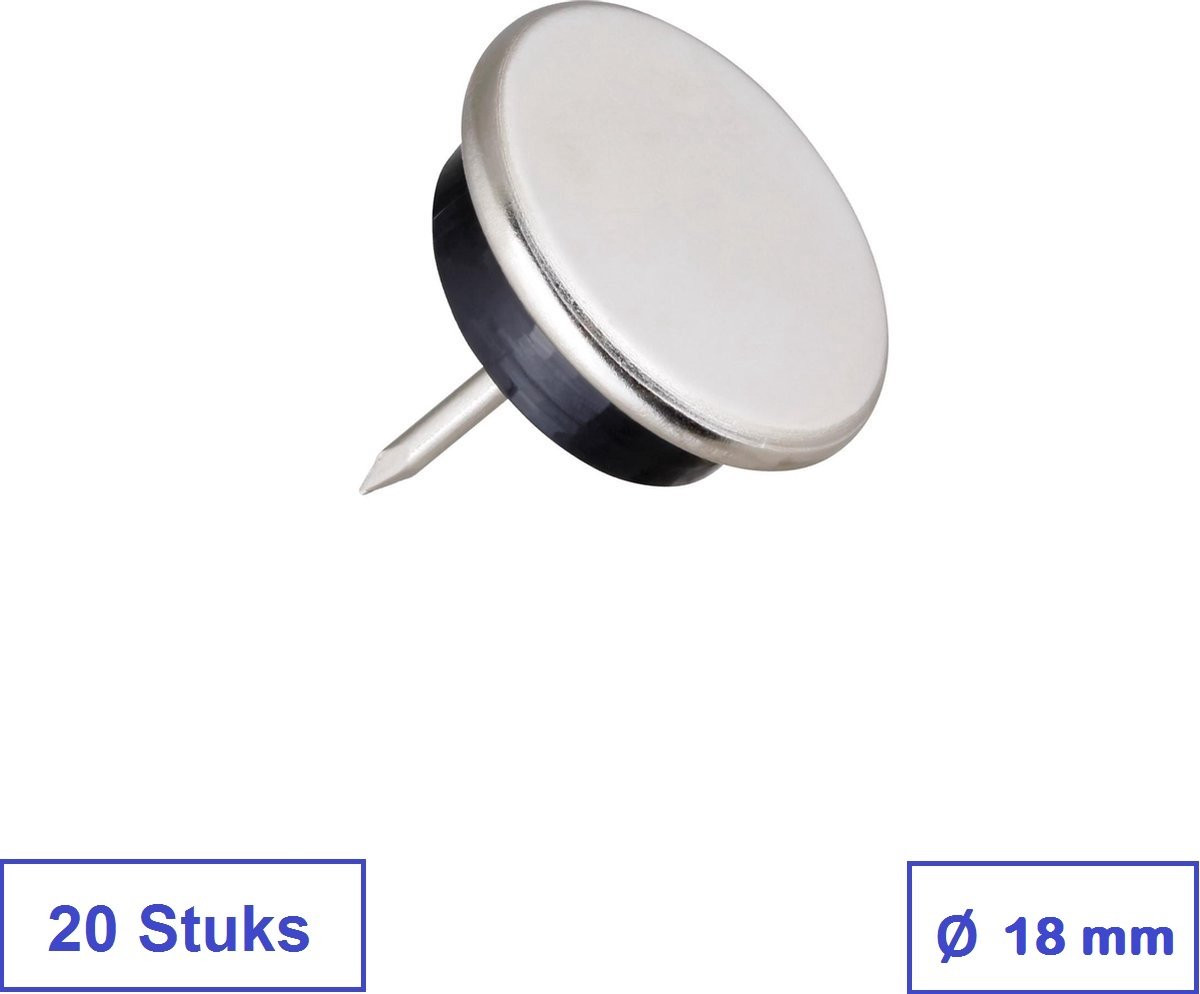 Meijer ijzerwaren Meubelglijders 20 stuks Chroom Metaal met Kunststof Glijnagel en Stalen Nagel 18 mm