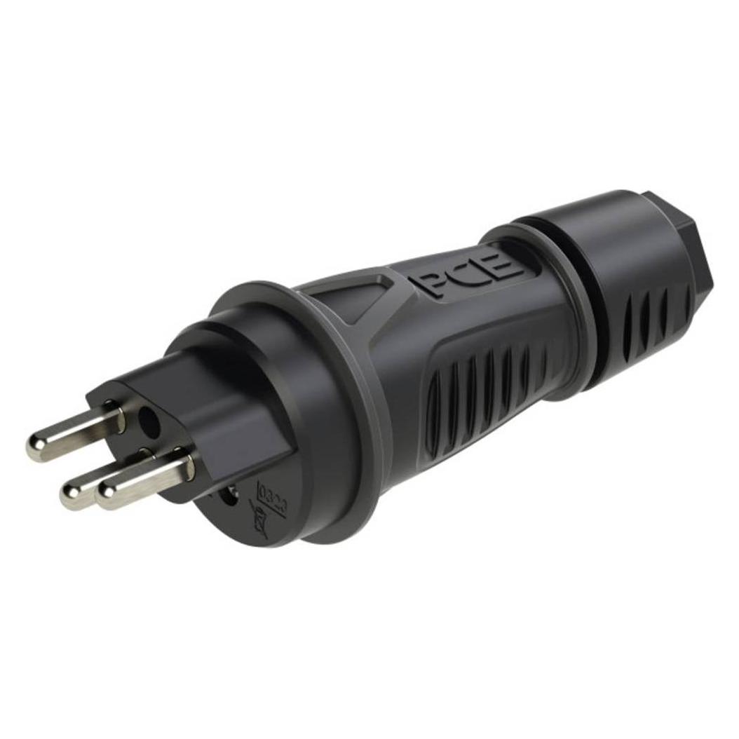 PCE PC Electric 0323-ss Schutzkontaktstecker PA6, TPE 250 V Schwarz IP55 (Typ 23) (0323-ss)