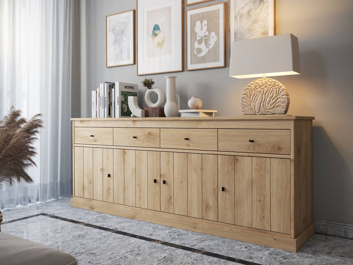 Favorie Balencia modern dressoir lichte eik met 4 deuren, Breedte: 225 cm