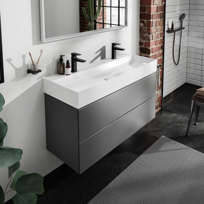 Hansgrohe Xevolos E Waschtisch 61104450 120 x 48 cm, 2 Hahnlöcher, ohne Überlauf, SmartClean, weiß