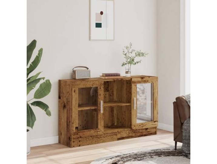 KTHLBRH Anrichte aus antikem Holz, 120 x 30,5 x 70 cm, Spanplatte 2 Türen, 2 Fächer, robuste Platte, Montage erforderlich, Glas