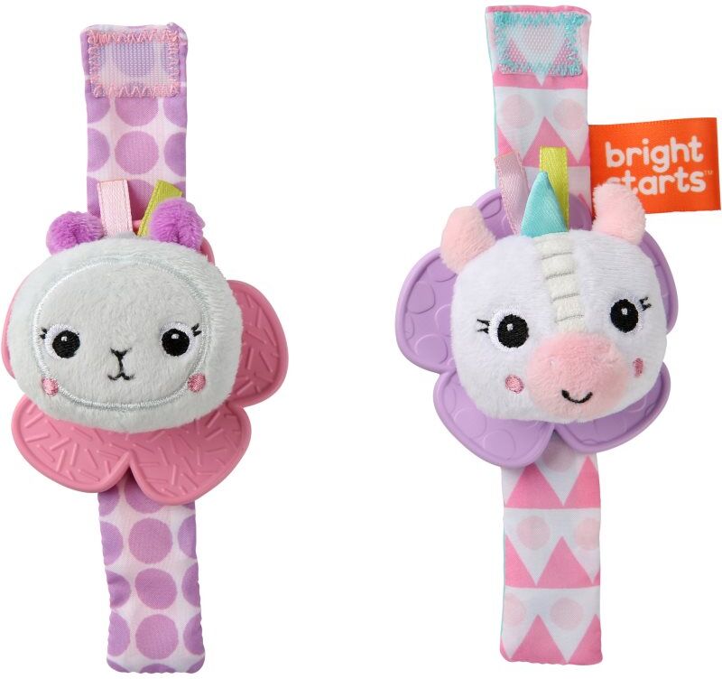 Bright Starts Wrist Pals Toy hochet en bracelet avec anneau à mordiller Unicorn & Llama 0 m+ 2 pcs