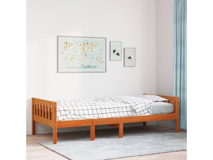 Massives Kiefernholz Modernes Minimalismus Design Einzelbett 90 x 190 cm Bettrahmen mit Kopfteil Natur 90 x 190 cm Massives Kiefernholz Einzelbett Lattenrost Stabil Modern
