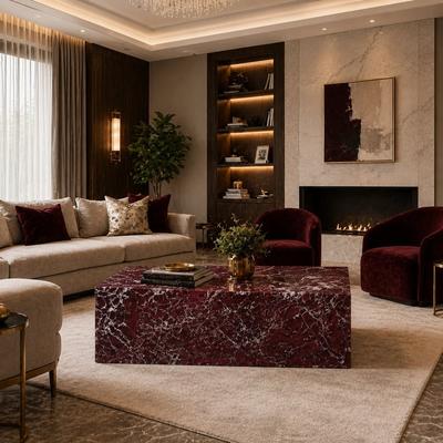 BETACH Home BETACH Genuine Marble Block Coffee Table - Rosso Levanto Marble