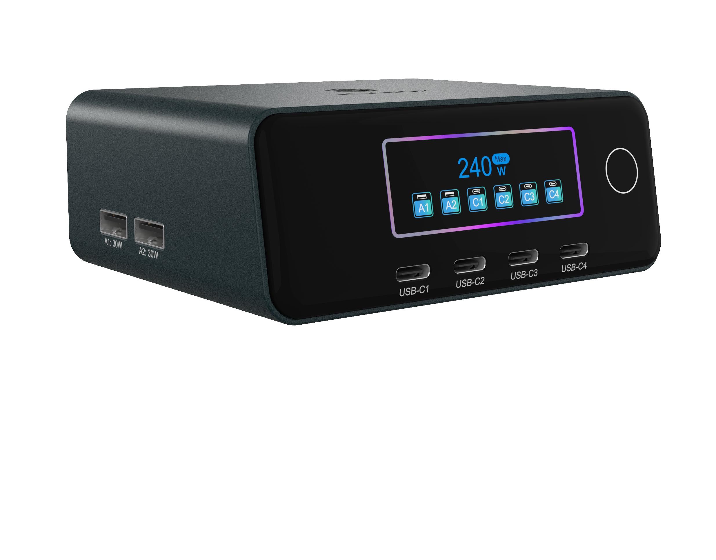 Raidsonic ICY BOX Diamond IB-PS2401 GaN-Ladegerät mit LCD-TFT Display und bis zu 240 W