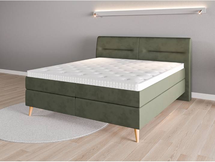 Boxspringbett 180x200 Nr. 1 - Grün (Waldgrün) - Vintage Velours
