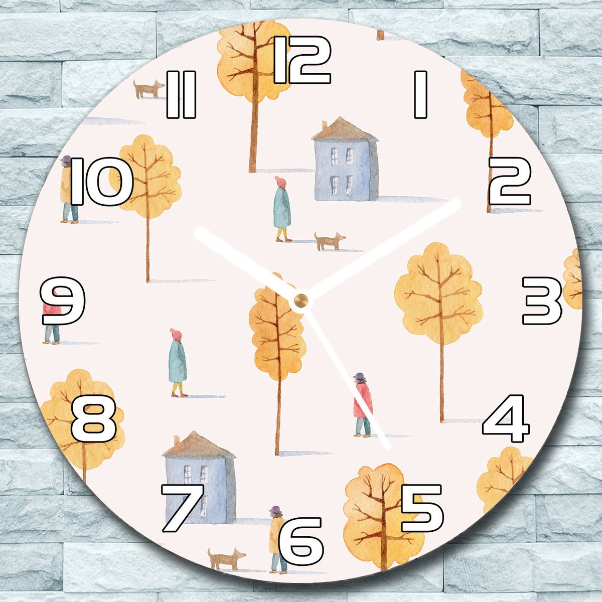 Coloray Glazen Wandklok Een wandeling in het park - Geel - Diameter: 30 cm
