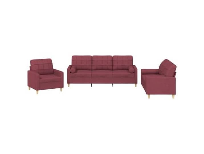 GHVBNMF 3-TLG. Sofagarnitur mit Kissen Couch-Set Weinrot Stoff Bequemes 3-teiliges Polstermöbel Set mit Nackenrollen für Ihr Wohnzimmer, moderner Stoffbezug in Weinrot.
