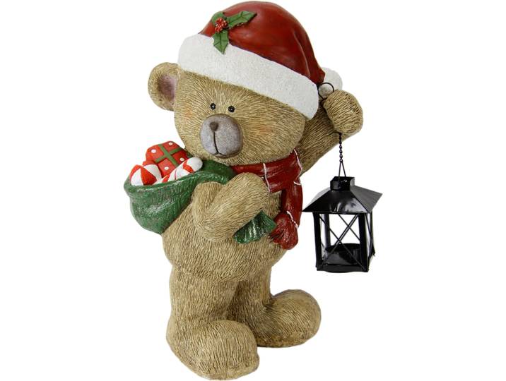 Dekofigur I.GE.A. Bär mit Lampe , braun, B:24cm H:37cm, Magnesia, Dekofiguren, Dekofigur, Figur Statue Weihnachtsfigur Ornament Weihnachtsdeko Adventskränze