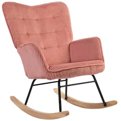 OKWISH Schaukelstuhl Relaxsessel aus Kord Rosa 98x71x101 cm mit Armlehnen hoher Rückenlehne Stahlrahmen Buchenholzkufen für Wohnen
