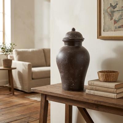 Sagebrook Home Decorative Jar - Brown Terracotta Container with Lid