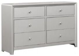 Benjara Broy Wide Dresser, 6 Drawers w Crystal Knobs, Champagne Gray Wood