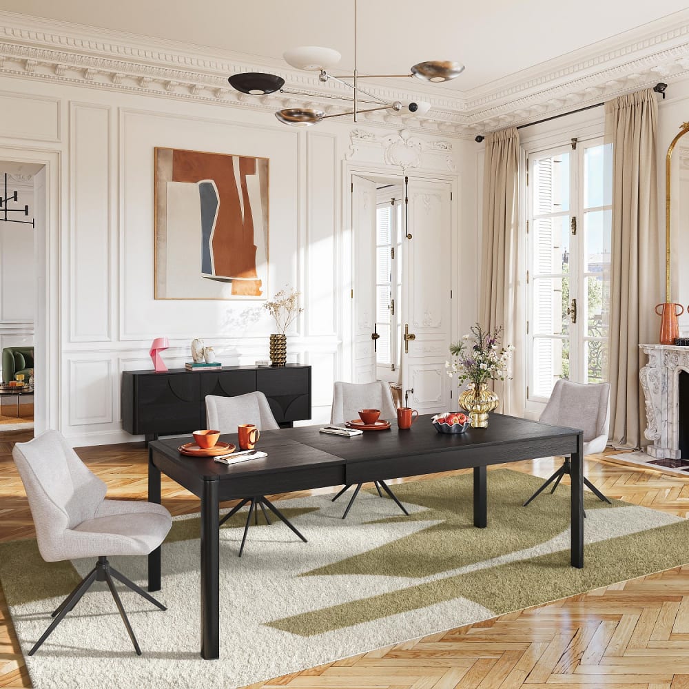 Habitat Table à manger rectangulaire extensible en frêne - 6 à 8 couverts Noir 220x76x90cm