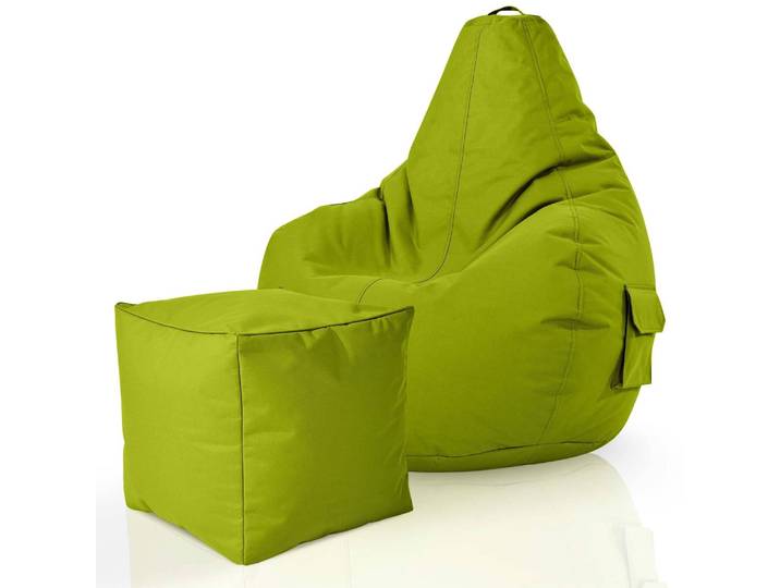 Gaming Sitzsack mit Rückenlehne, Seitentasche - Grün