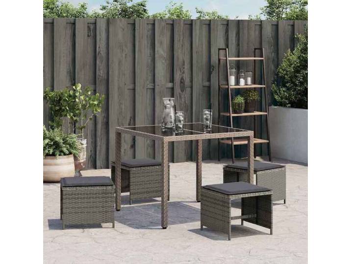 Promo printemps Petit fauteuil/chaise de balcon - SOLOMON - Tabourets de jardin et coussins lot de 4 gris 41x41x36 cm rotin - S1882