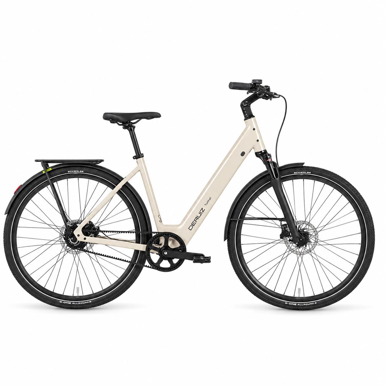 DERUIZ Turmali Comfort 2026 E-Bike 28 Zoll, 360 Wh, Riemenantrieb, Tiefeinsteiger, Almond White