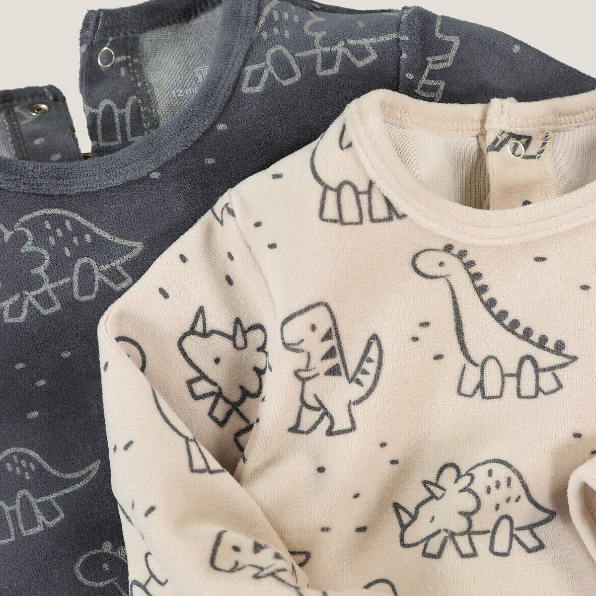 LA REDOUTE COLLECTIONS Lot de 2 pyjamas 1 pièce velours imprimé dinosaure