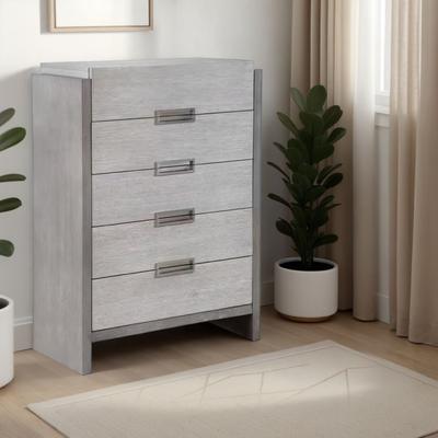 Benjara Rizvi Tall Dresser Chest with 5 Drawers, Bronze, Stone Gray Solid Wood
