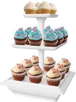 3-Tier Cupcake Stand - Square Display Stand Dessert Table Display Set by Chef Buddy (White)