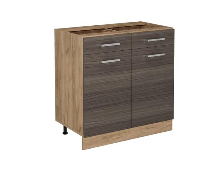 Vicco Küchenunterschrank R-Line, Edelgrau, 80 cm 2 Schubladen · Ohne Arbeitsplatte · Höhenverst. Füße · 2 Türen · Leichter Zugriff