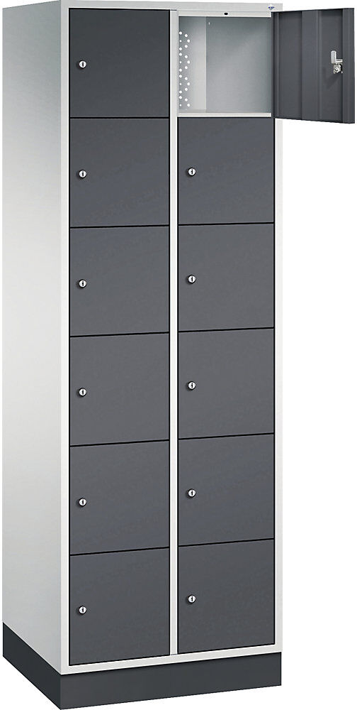 6er-Schließfachschrank Intro, 2 Abteile, Korpus lichtgrau, Türen schwarzgrau C+P