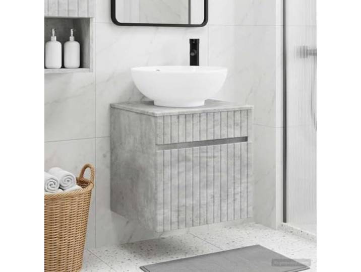 KTHLBRH Wandmontierte Waschbecken-Vanität Betongrau 49 x 44,5 x 66,5 cm Schubladensystem, Holzwerkstoff-Konstruktion, platzsparende Wandmontage, minimalistisches Design, einfacher Aufbau