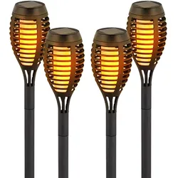 Solar Flammen Fackeln Gartenleuchte Solarlicht im Freien Solarfackeln für Außen Flamme Solarleuchten Fackel für Außen, Feuereffekt, 12x LED, DxH 7,5x51 cm, 4er Set