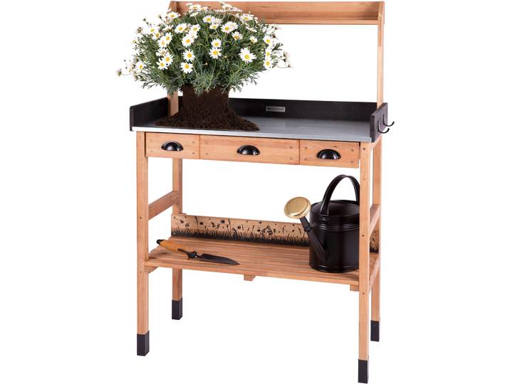 WONDERMAKE Grande table de jardinage en bois de cerisier avec tiroirs\, résistante aux intempéries\, table de jardinage pour l'extérieur\, balcon\, de qualité supérieure\, table de jardinier brune