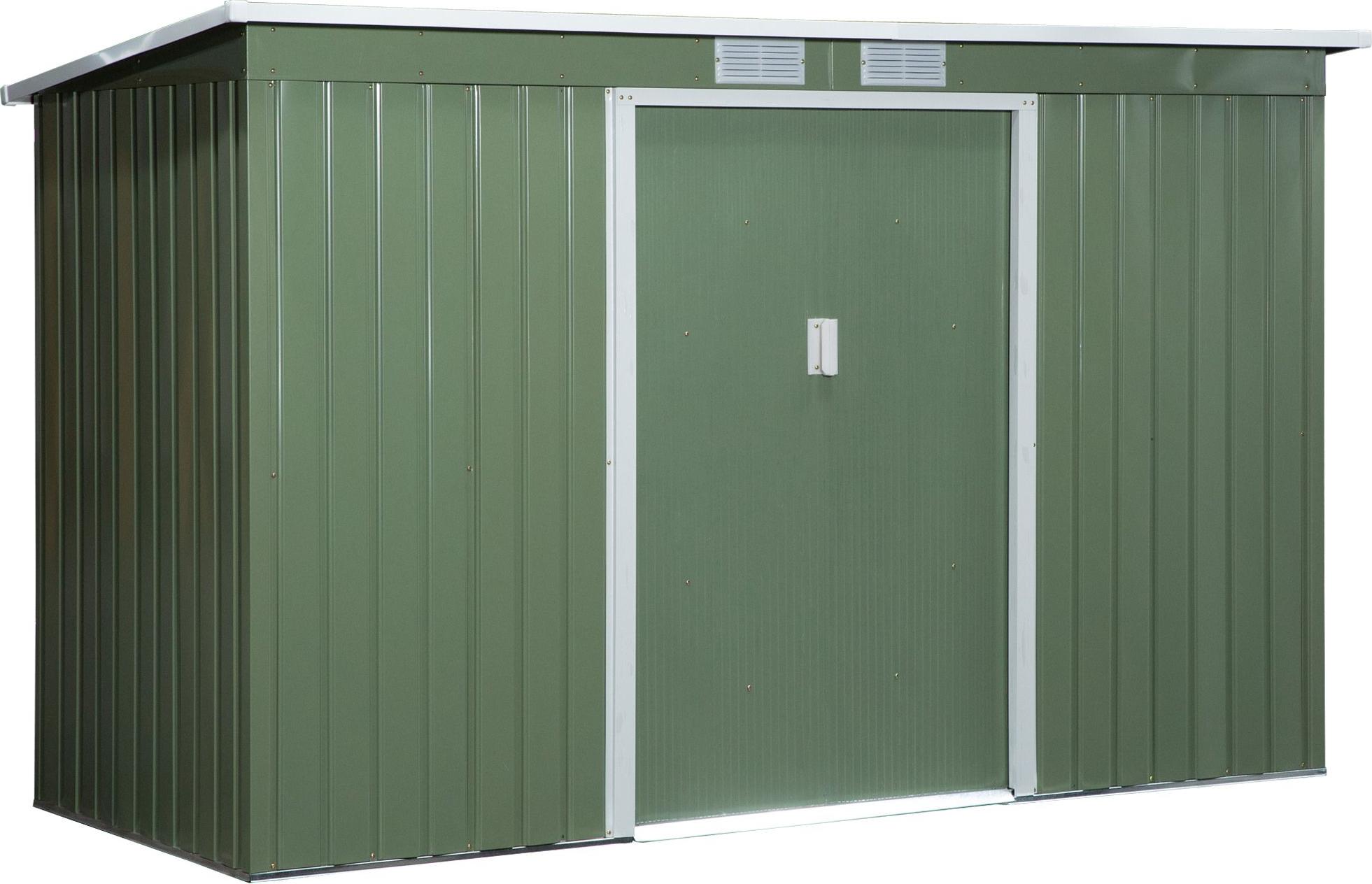 Metall Gerätehaus 6,3m³ 280x130x172cm Geräteschuppen mit Pultdach Schiebetür wetterfest Gartenhaus Outdoor Garten Schuppen Schrank für Hinterhof Außenbereich Anthrazit, Hellgrün